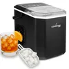 A black ice maker with a glass of iced drink and a scoop of ice. Podgląd zdjęcia produktu