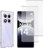 A clear product shot of a phone case and two screen protectors, with a phone displaying product information. Podgląd zdjęcia produktu