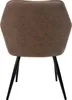 The back view of a brown upholstered dining chair with black metal legs. Náhľad obrázku produktu