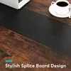 A close-up view of a desk surface with a laptop and a cup of coffee, highlighting the wood grain and a contrasting black insert. Podgląd zdjęcia produktu