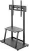 A black metal TV stand with a shelf and wheels, shown against a white background. Náhľad obrázku produktu