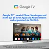A television screen displaying the Google TV interface, with the Google TV logo and marketing text above it. Produktbild-Vorschau
