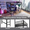 A loft bed with a desk and storage, set up in a modern room with a city view. Podgląd zdjęcia produktu