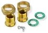 A collection of plumbing fittings and washers, including brass nuts, threaded adapters, and green washers, arranged on a white background. Náhľad obrázku produktu