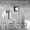 A bathroom niche with a toilet brush holder and toilet paper dispenser, shown with feature callouts. Produktbild-Vorschau