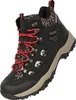 A single black hiking boot with leopard print accents and red laces, shown from a three-quarter side view against a white background. Produktbild-Vorschau