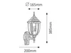 A technical drawing of an outdoor wall lamp with dimensions indicated. Produktbild-Vorschau