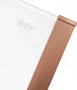 A close-up view of a shower enclosure corner with a copper-colored metal trim and a white glass panel. The brand name 'Rea' is subtly etched onto the glass. Anteprima dell’immagine prodotto
