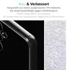 A split image showing a clear phone case on the left and clear plastic pellets on the right, with marketing text at the top. Produktbild-Vorschau