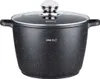 A black pot with a speckled pattern and a glass lid. Voir les images du produit