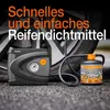 A tire sealant kit with an air compressor and sealant bottle next to a car tire. Produktbild-Vorschau