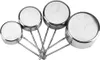 A set of four stainless steel measuring cups with handles, arranged in a fanned-out pattern on a white background. Podgląd zdjęcia produktu