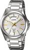 A close-up studio shot of a silver Casio watch with a white face and gold accents. Anteprima dell’immagine prodotto