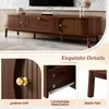 A collage of images showcasing a wooden TV cabinet with close-ups of its details. Podgląd zdjęcia produktu