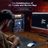 A person is assembling a 3D puzzle marble run on a desk with a computer monitor in the background. Produktbild-Vorschau