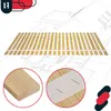 A product image showing a wooden bed slat base with close-up views of the wood and fastening, set against a blueprint background of a house. Anteprima dell’immagine prodotto