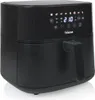 A black air fryer is shown from a three-quarter angle against a white background. Produktbild-Vorschau