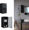 A collage of bathroom furniture, showing a closed cabinet and an open cabinet with towels and toiletries, and a bathroom scene with a sink, mirror, and cabinets. Produktbild-Vorschau