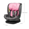 A pink and gray car seat with dimensions indicated. Produktbild-Vorschau