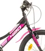 Close-up of the front of a black and pink children's bicycle. Produktbild-Vorschau
