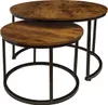 Two round nesting tables with wood-look tops and black metal frames are shown against a white background. Produktbild-Vorschau