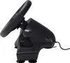 A side view of a black racing wheel and gear shifter. Podgląd zdjęcia produktu