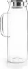 A clear studio shot of a glass carafe with a silver lid. Produktbild-Vorschau