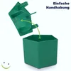 A green snail trap with its lid open, showing how it attaches to the base. There is an arrow indicating the attachment process. Produktbild-Vorschau