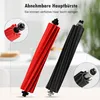 Two vacuum cleaner roller brushes, one red and one black, are shown diagonally. Close-up insets highlight the ends of each brush. Produktbild-Vorschau