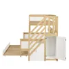 A bunk bed with stairs and storage, shown against a white background. Produktbild-Vorschau