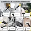 A collage of images showing a steam cleaner and its various attachments being used in different household cleaning scenarios. Produktbild-Vorschau
