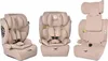 Three views of a beige car seat against a white background. Voir les images du produit
