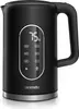 A black electric kettle with a digital display and controls. Produktbild-Vorschau