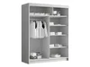 A white wardrobe with two sliding doors, showing organized shelves and hanging clothes. Produktbild-Vorschau