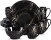 A set of black and gold marble-patterned dinnerware, including plates, bowls, and mugs, is neatly arranged against a white background. Náhľad obrázku produktu
