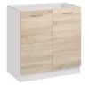 A white cabinet with light wood grain doors and silver handles. Náhľad obrázku produktu
