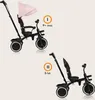 Two images of a pink and black multifunctional tricycle, shown in different configurations. Produktbild-Vorschau