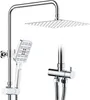A modern chrome shower system with a square rain shower head and a handheld shower head. Anteprima dell’immagine prodotto