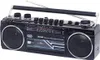 A black portable radio cassette recorder with a silver handle and speaker grilles, set against a white background. Anteprima dell’immagine prodotto