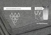 Close-up view of dark gray outdoor cushions, highlighting features like water repellency and UV resistance with text and icons. Produktbild-Vorschau