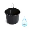 A black bucket with a metal handle is shown on a white background, next to a graphic of a water droplet with text. Náhľad obrázku produktu