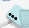 A close-up shot of a light blue phone case, showing the camera cut-out and the interior texture of the case. Produktbild-Vorschau