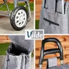 A collage of four close-up images showing different parts of a gray shopping trolley, including its wheel, fabric bag, handle, and a zipper pocket. A logo is overlaid on one of the images. Anteprima dell’immagine prodotto