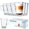 A collage showing a set of drinking glasses, one filled with a layered beverage, and a product box. Voir les images du produit