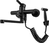 A black kitchen faucet with a spray nozzle attached by a coiled hose, mounted on a white background. Podgląd zdjęcia produktu