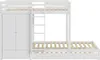 A white bunk bed with an attached wardrobe and a pull-out bed. Produktbild-Vorschau