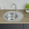 Moderne ovale Edelstahlspüle 57x45x16cm inklusive Zubehör – Produktbild-Vorschau 2