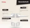 Marketing image showcasing DOMINO door handles with feature callouts. Produktbild-Vorschau