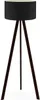 A floor lamp with a black cylindrical shade and three dark brown wooden legs. Anteprima dell’immagine prodotto