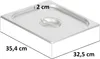 A 3D render of a stainless steel food pan lid with dimensions indicated. Podgląd zdjęcia produktu